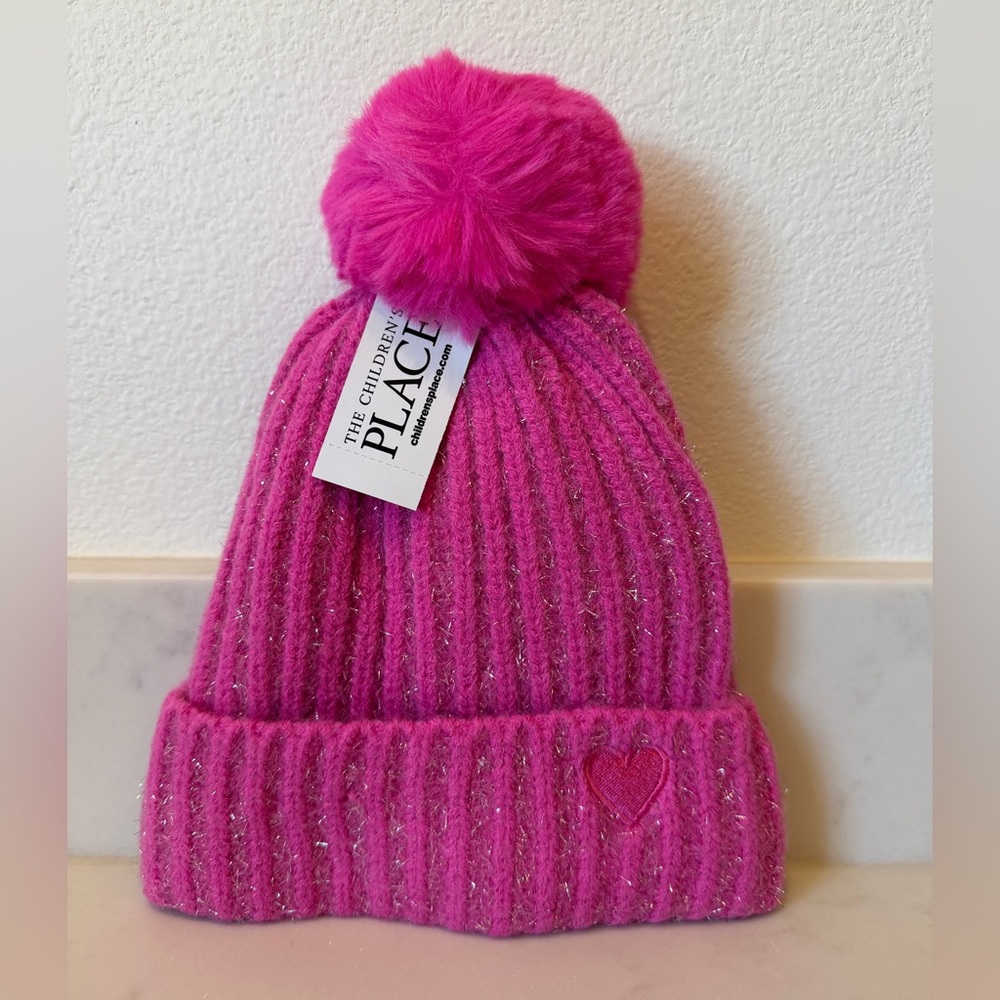 NWT, The Childrens Place Girls' Pink Pom Beanie